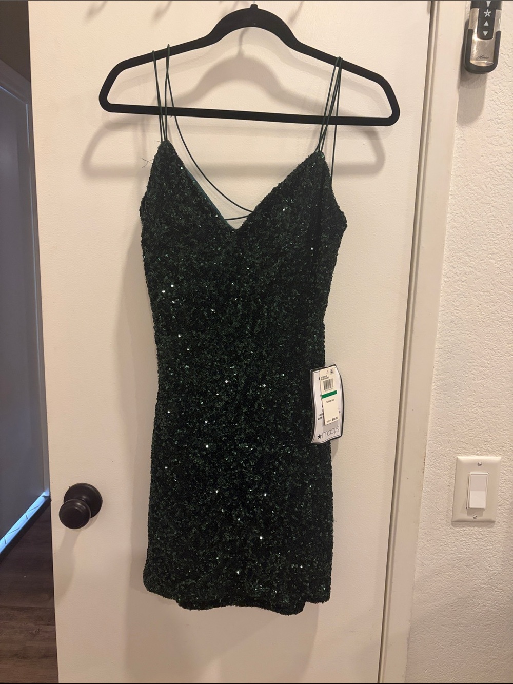 NWT Green Sequin V-Neck Spaghetti Strap Dress